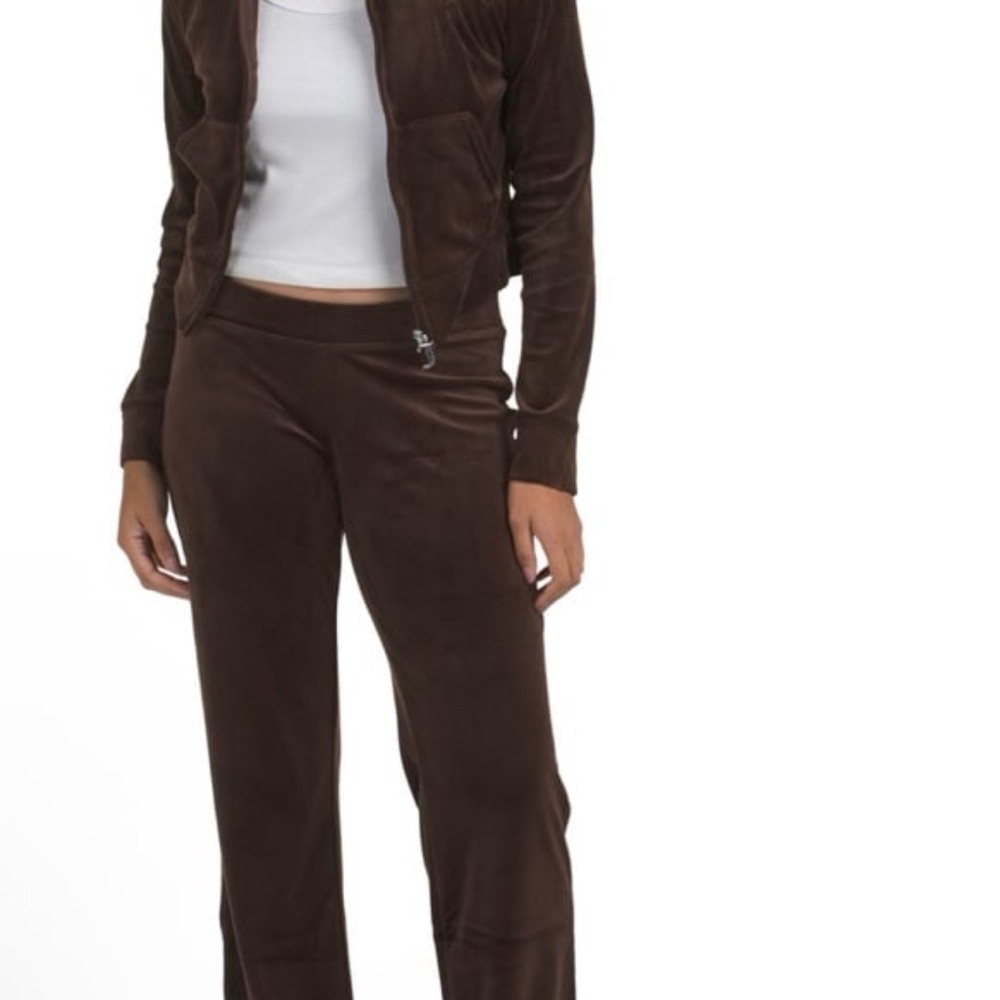 Brown Rhinestone Script Logo Velvet Hoodie Jacket - Picture 4 of 5